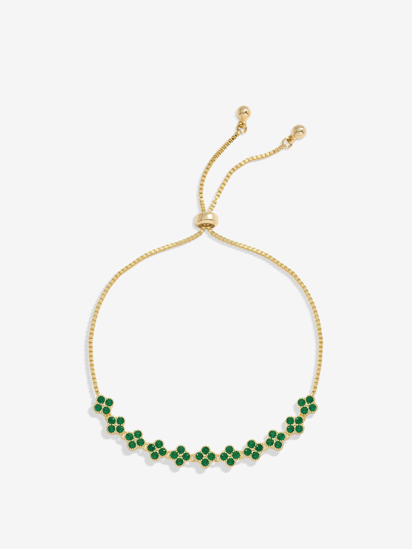 Product photograph of Jon Richard Gold Plated And Emerald Clover Toggle Bracelet from very.co.uk