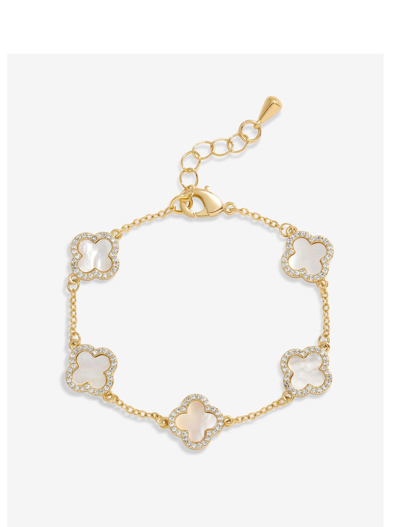 Product photograph of Jon Richard Gold Plated Mother Of Pearl Clover Bracelet from very.co.uk