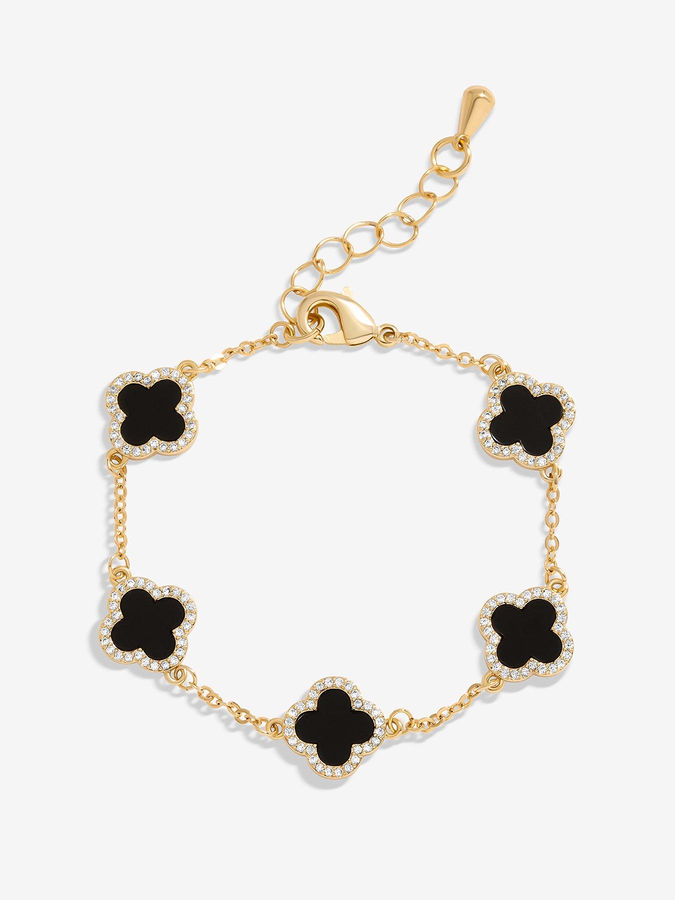 Product photograph of Jon Richard Gold Plated Jet Enamel Clover Bracelet from very.co.uk