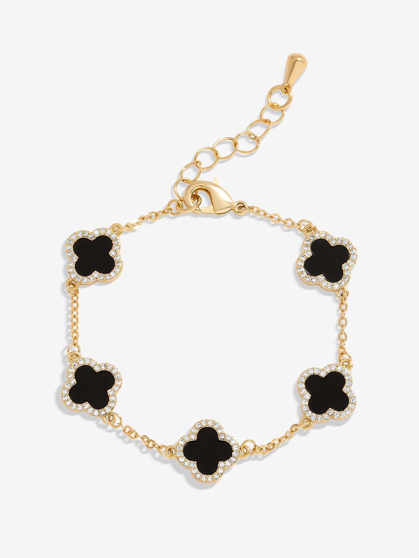 undefined Gold Plated Jet Enamel Clover Bracelet