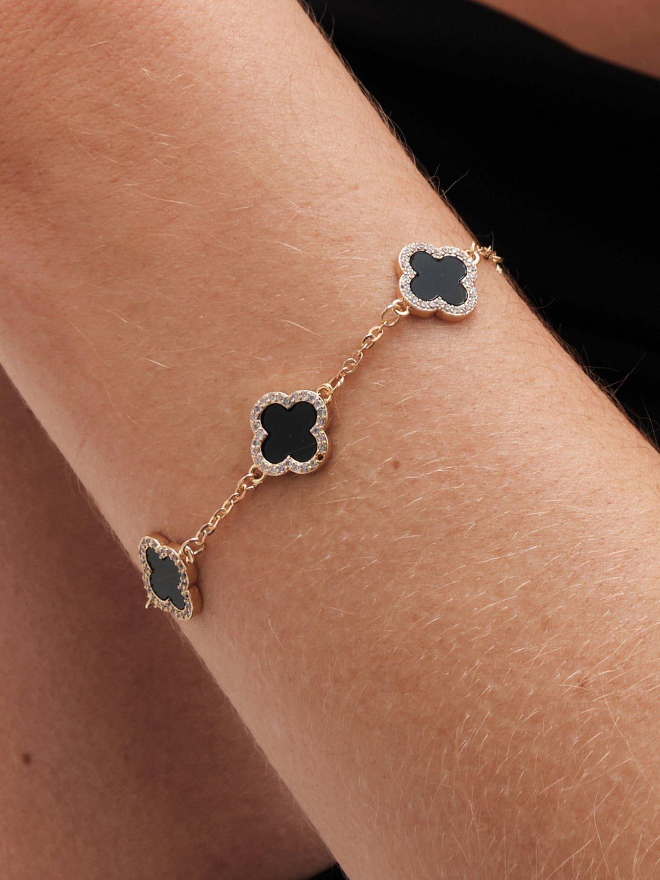 Image 2 of 4 of Jon Richard Gold Plated Jet Enamel Clover Bracelet