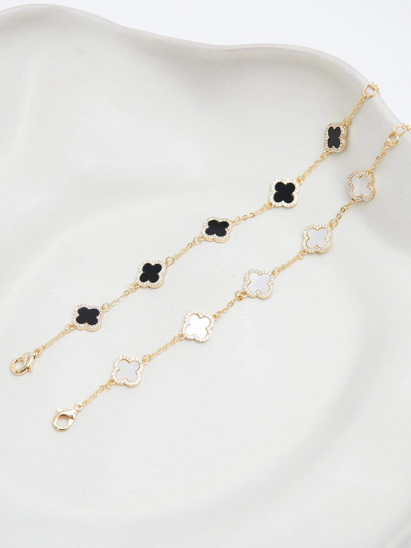 Image 3 of 4 of Jon Richard Gold Plated Jet Enamel Clover Bracelet