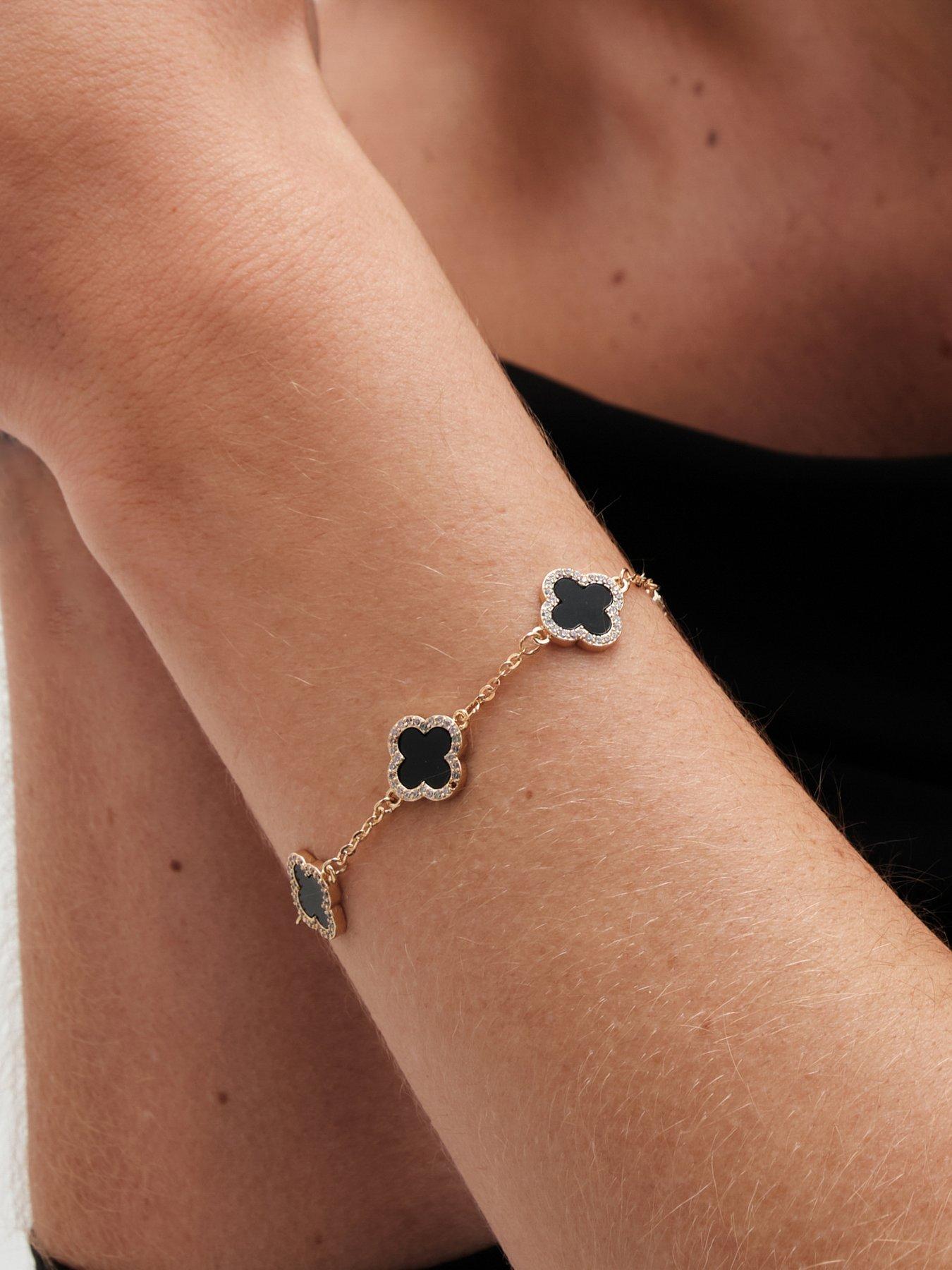 Image 4 of 4 of Jon Richard Gold Plated Jet Enamel Clover Bracelet