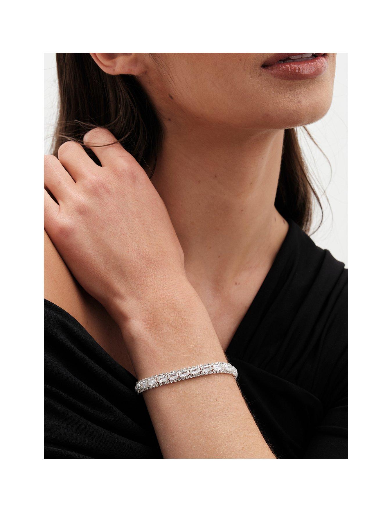 Product photograph of Jon Richard Silver Plated Crystal Baguette Bracelet from very.co.uk