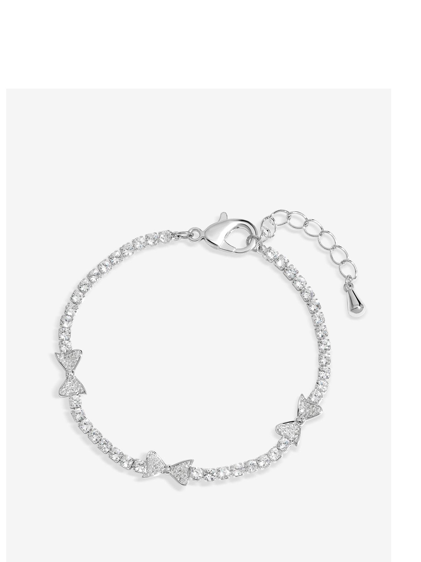 Product photograph of Jon Richard Silver Plated Crystal Bow Bracelet from very.co.uk