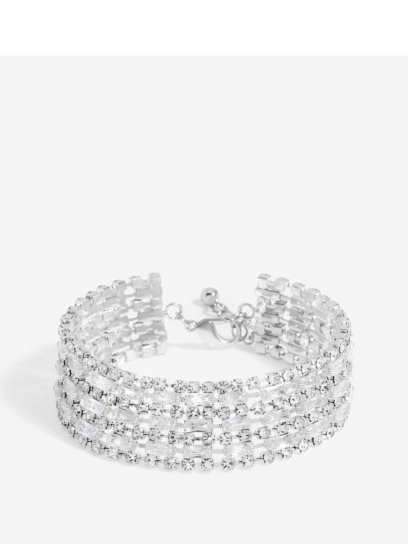 Product photograph of Jon Richard Silver Plated Crystal Statement Baguette Bracelet from very.co.uk