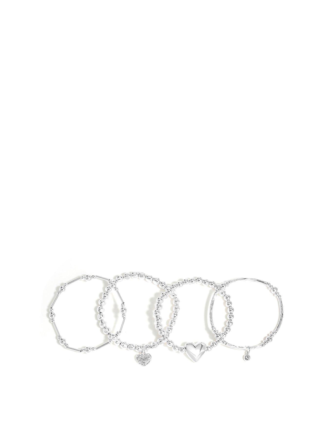Image 1 of 3 of Mood Silver Polished Ball Heart Charm Stretch Bracelets