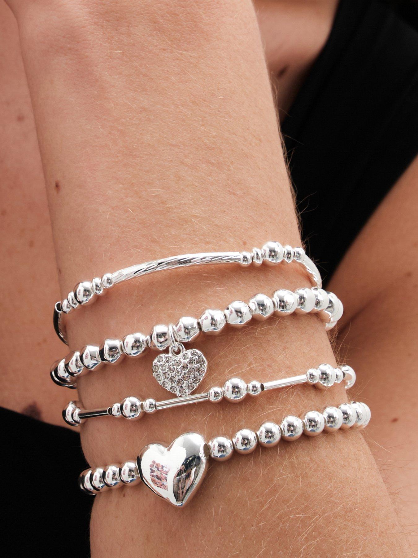Image 3 of 3 of Mood Silver Polished Ball Heart Charm Stretch Bracelets