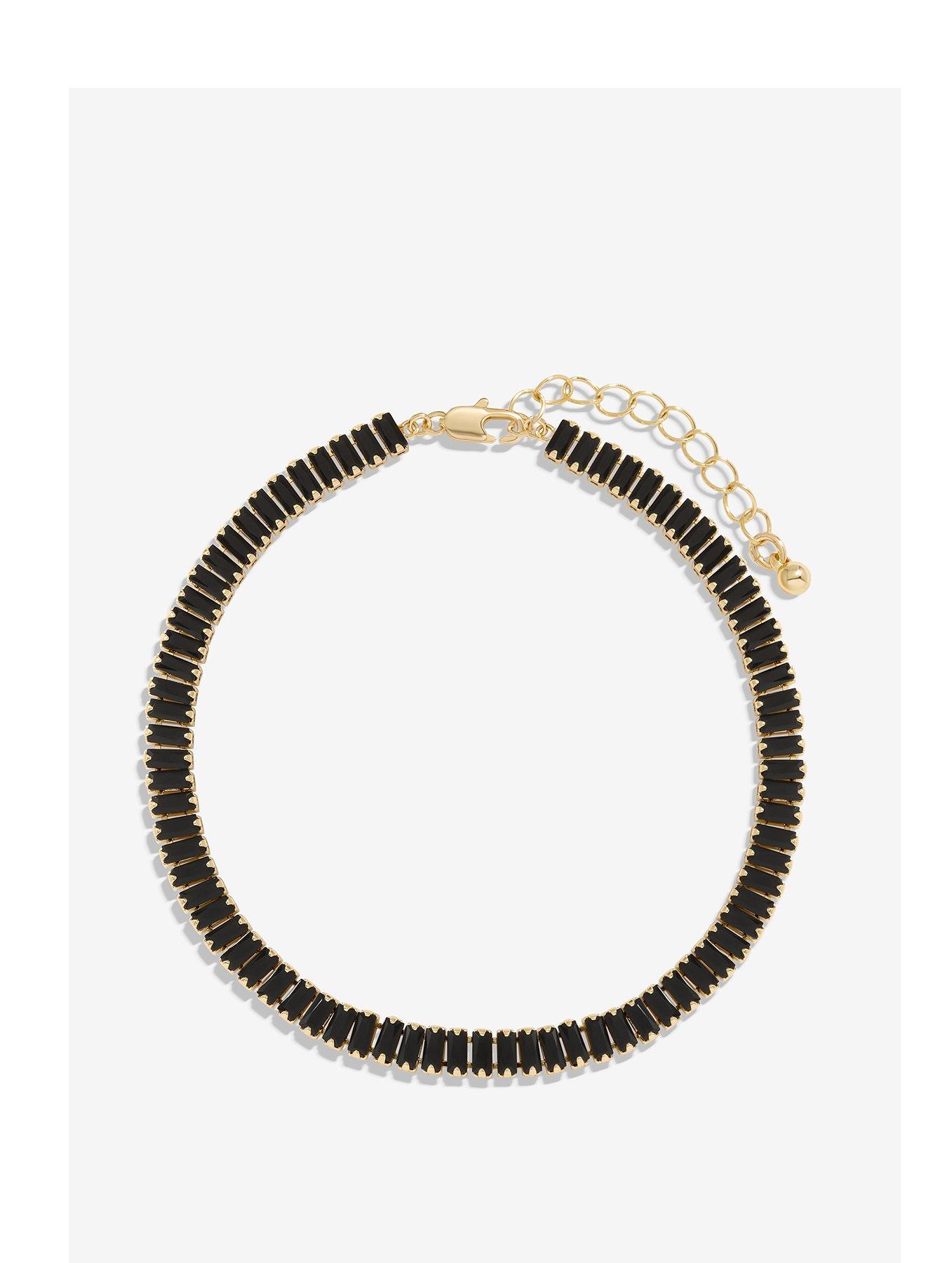 Product photograph of Jon Richard Gold Plated Jet Baguette Stone Tennis Bracelet from very.co.uk