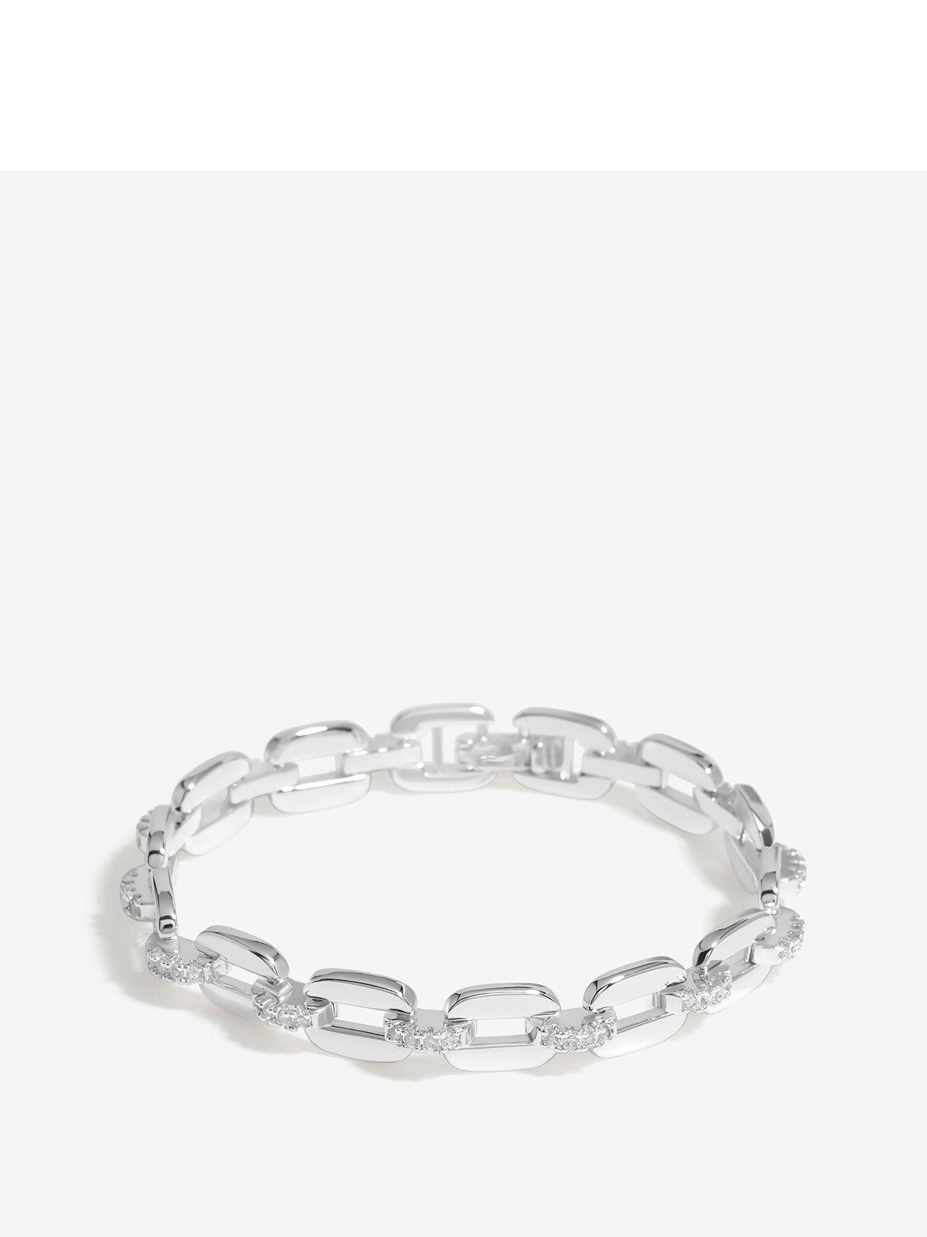 Product photograph of Jon Richard Inicio Silver Plated Cubic Zirconia Chain Bracelet - Gift Pouch from very.co.uk