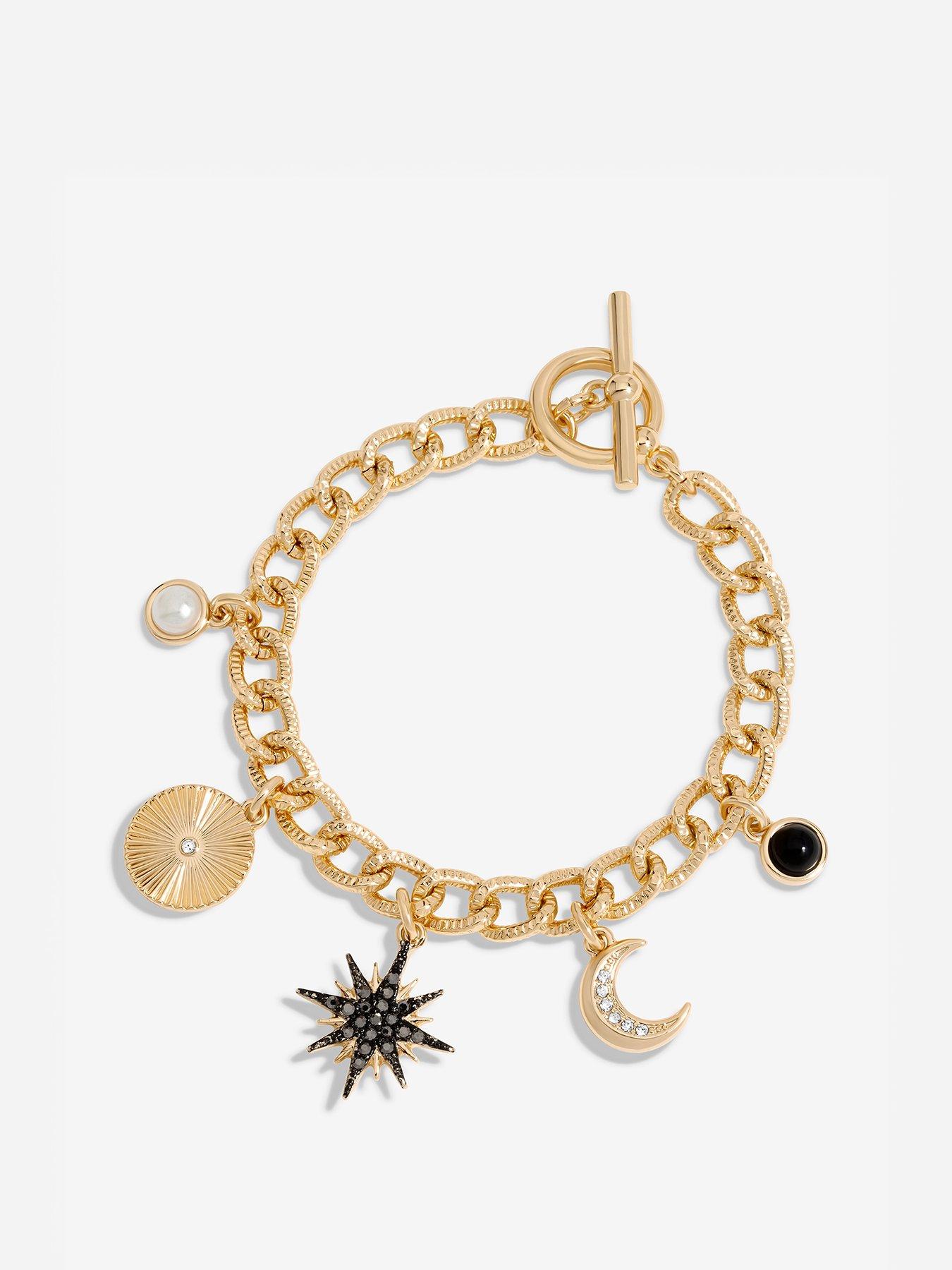 Product photograph of Mood Gold Black Crystal Celestial Charm Chain Bracelet from very.co.uk