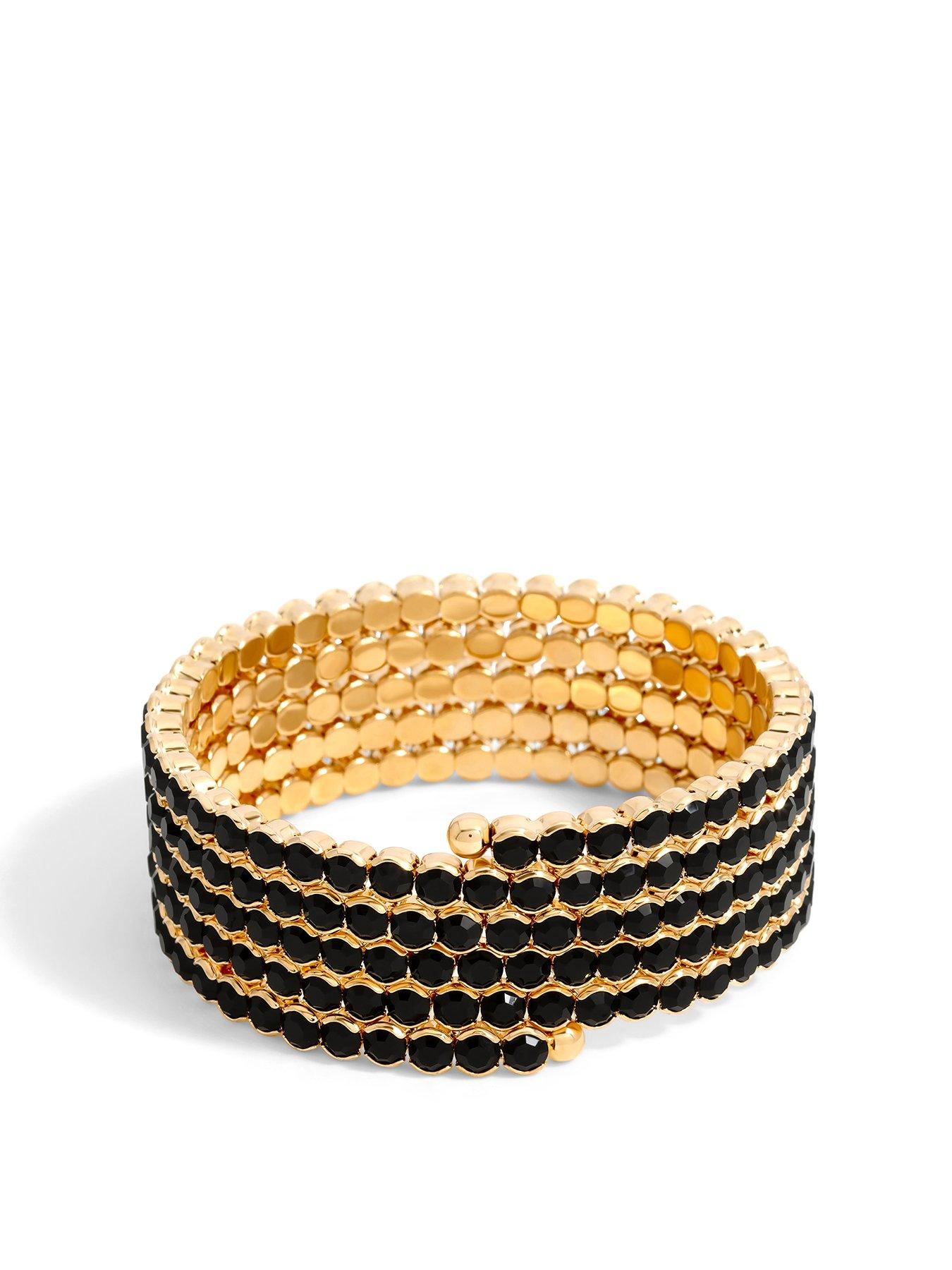 Product photograph of Mood Gold Black Wrap Cuff Bracelet from very.co.uk