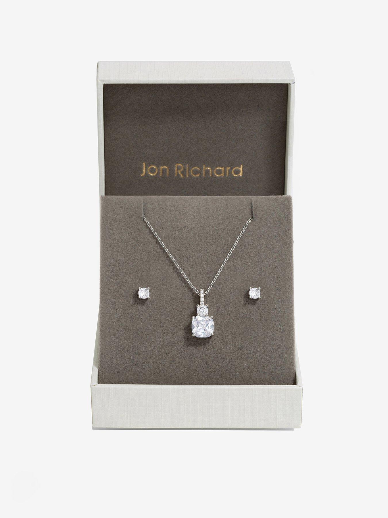 Product photograph of Jon Richard Rhodium Plated Cubic Zirconia Pendant Box Set - Gift Box from very.co.uk