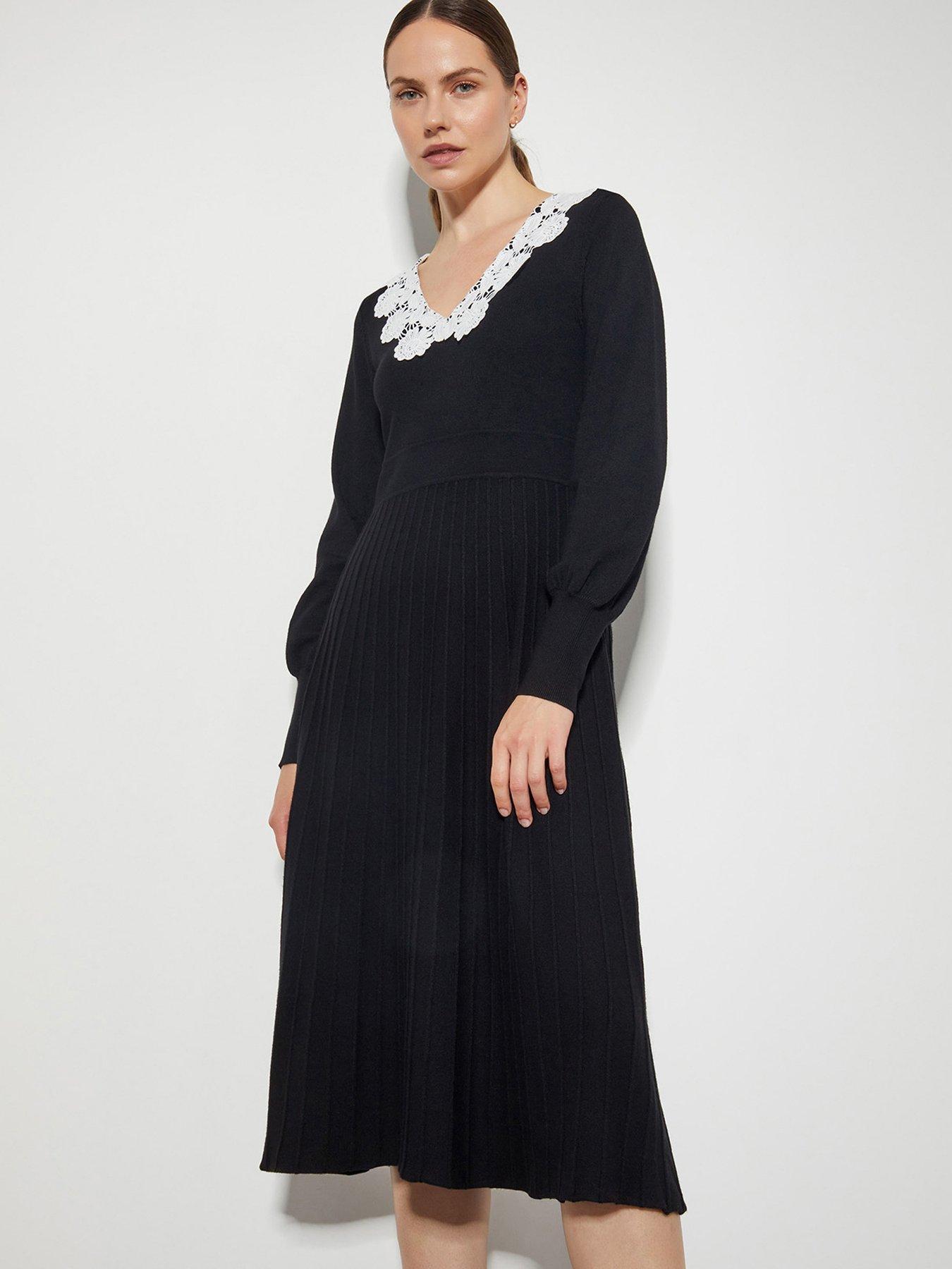 Monsoon Lola Lace Knit Dress, Black, Size S, Women