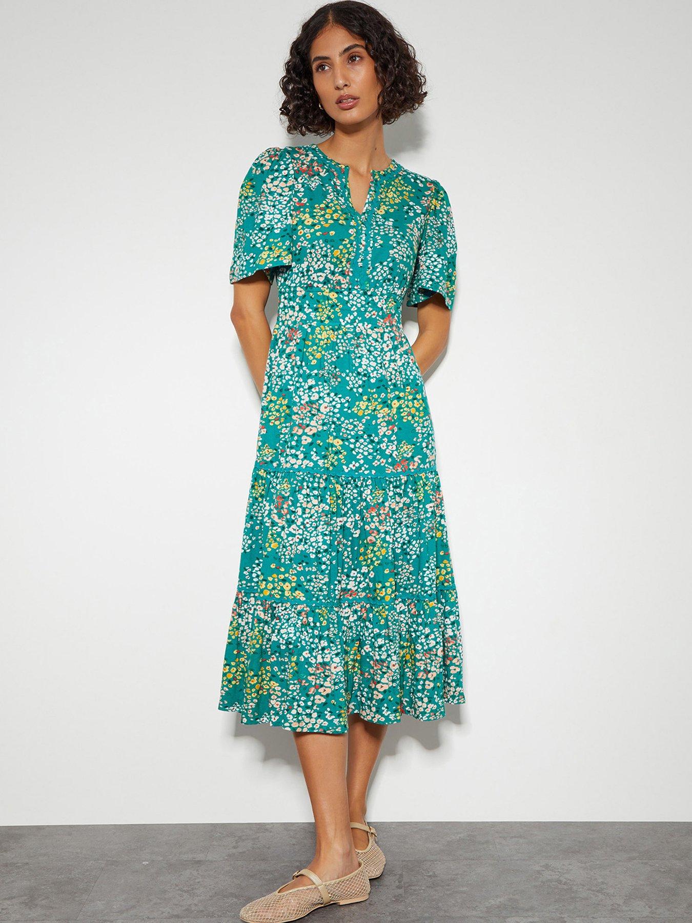 Image 1 of 5 of Monsoon Micola Print Tiered Dress - Blue