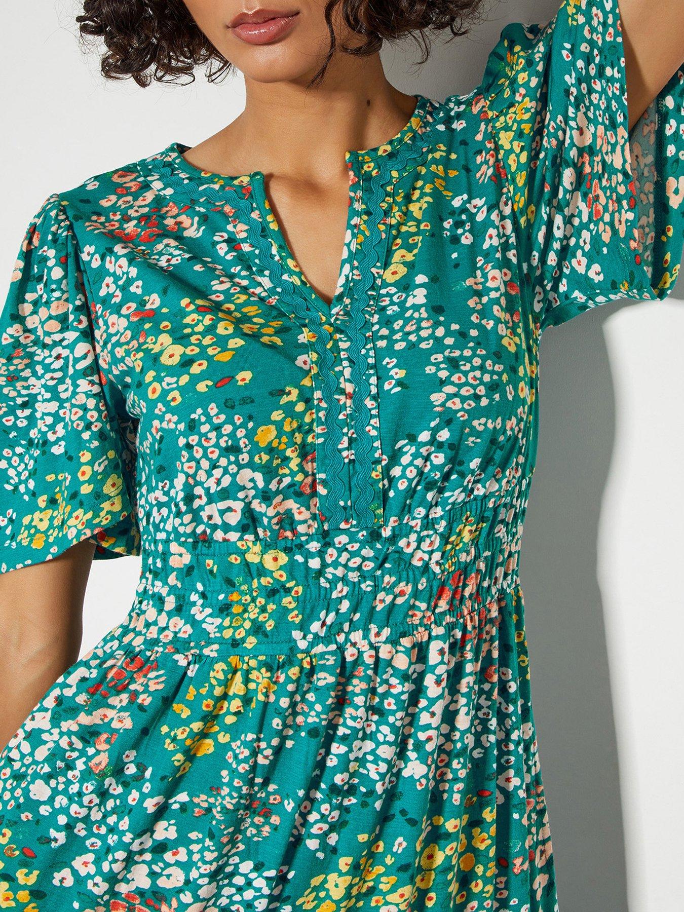 Image 4 of 5 of Monsoon Micola Print Tiered Dress - Blue