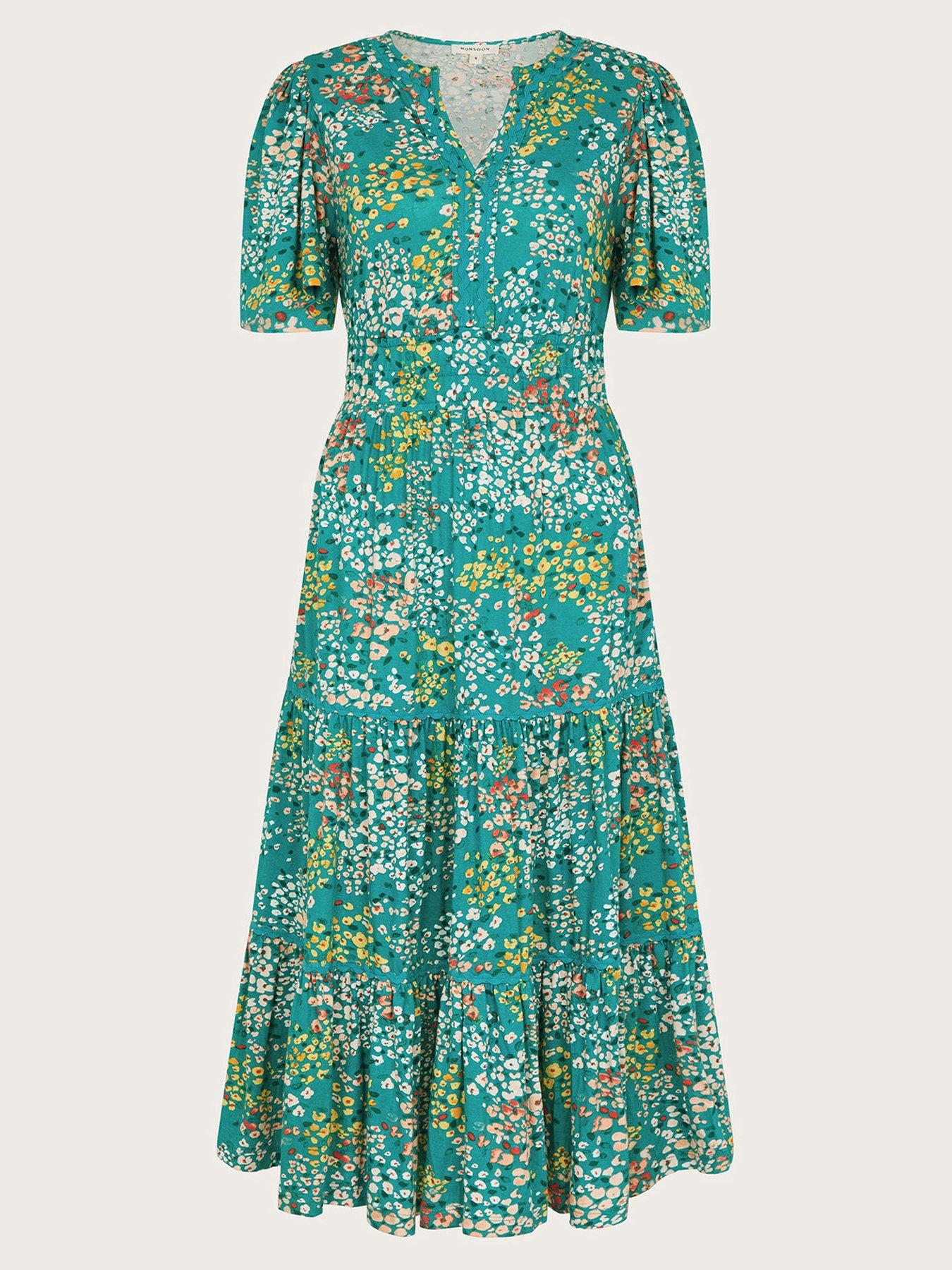 Image 5 of 5 of Monsoon Micola Print Tiered Dress - Blue