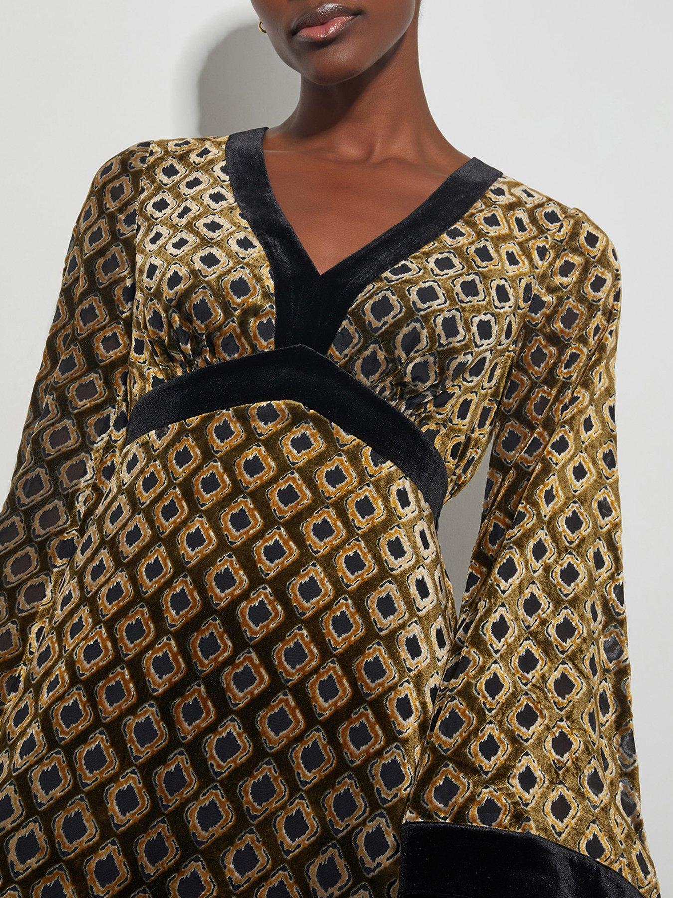Image 3 of 4 of Monsoon Jade Jacquard Dress - Brown
