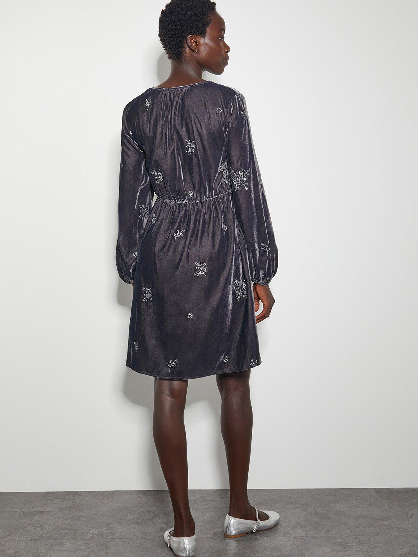 monsoon grey dress Georgia Embellished Midi Dress in Recycled Polyester Grey | Dresses