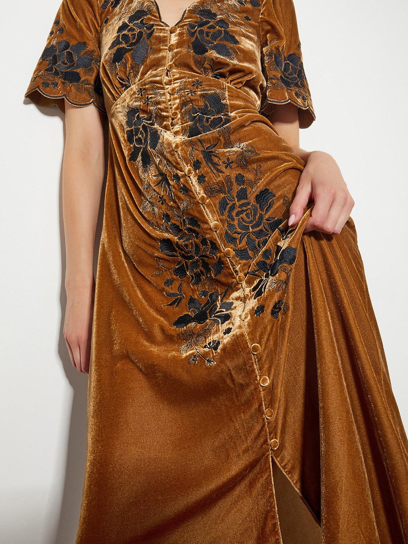 Monsoon Cleo Velvet Dress - Brown | Very