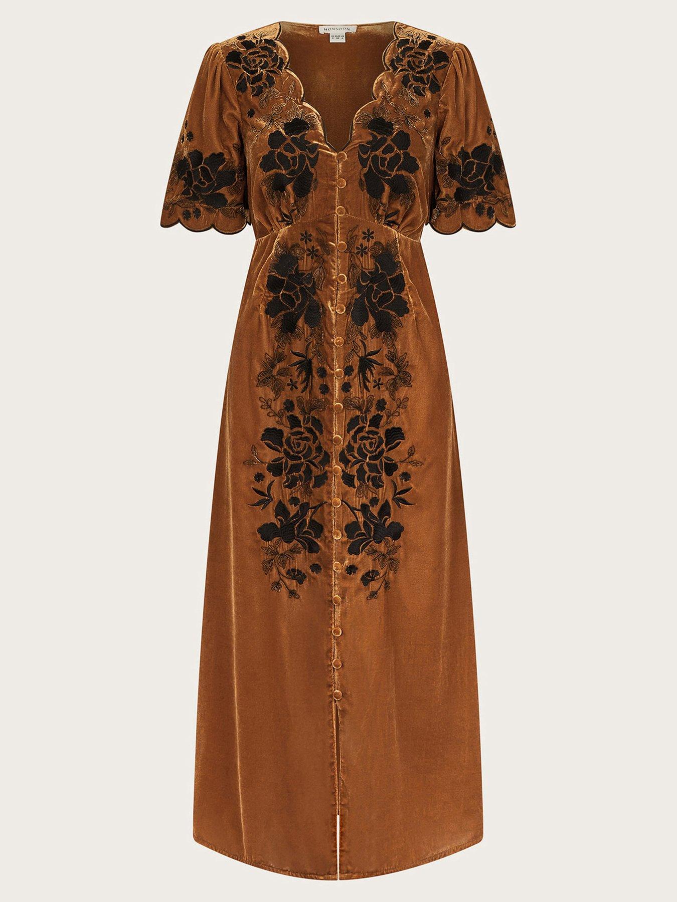 monsoon brown dress Buy Monsoon Brown Leah Embroidered Corduroy Midi Dress from Next USA