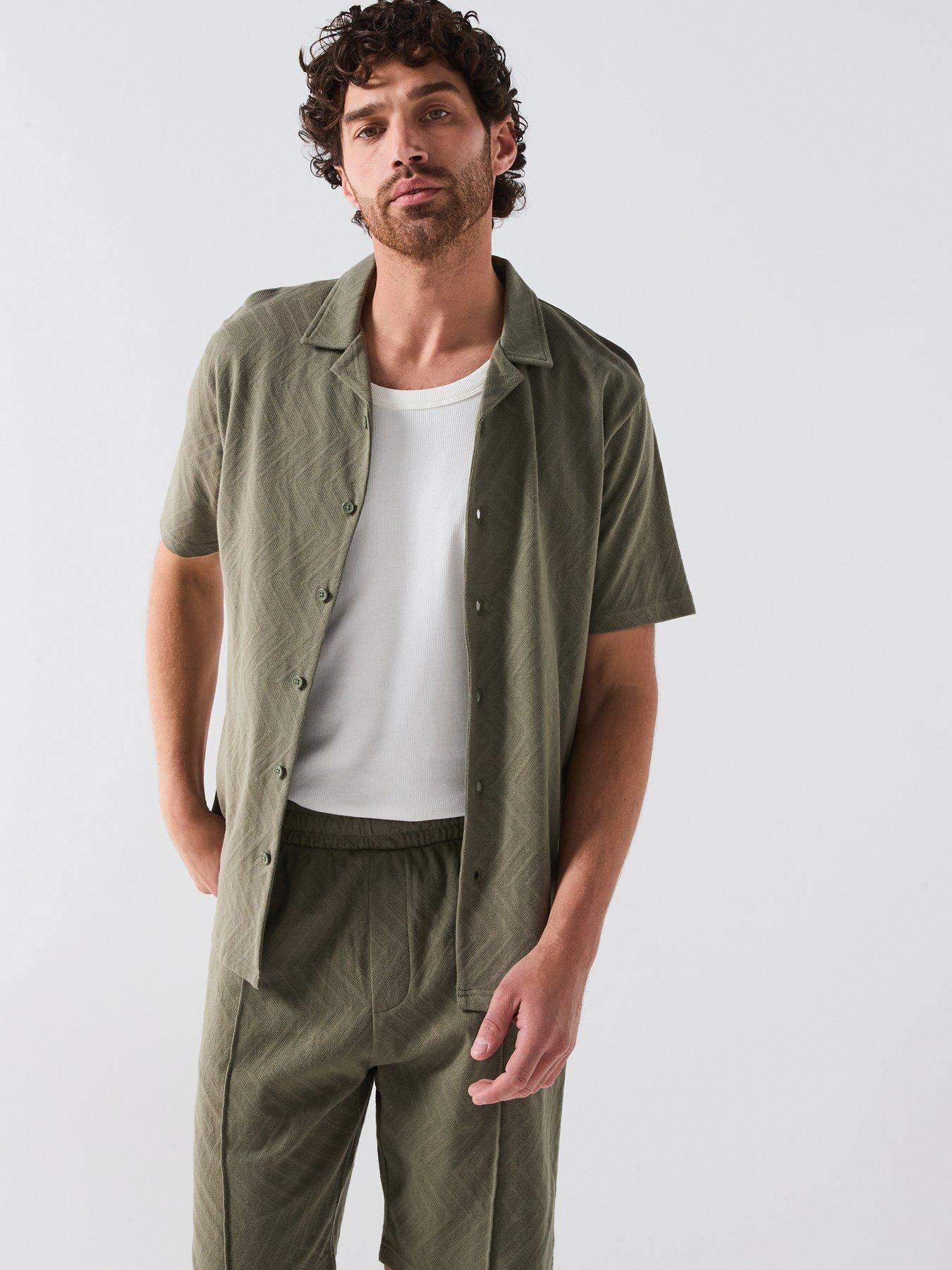 undefined Jersey Texture Revere Shirt - Khaki