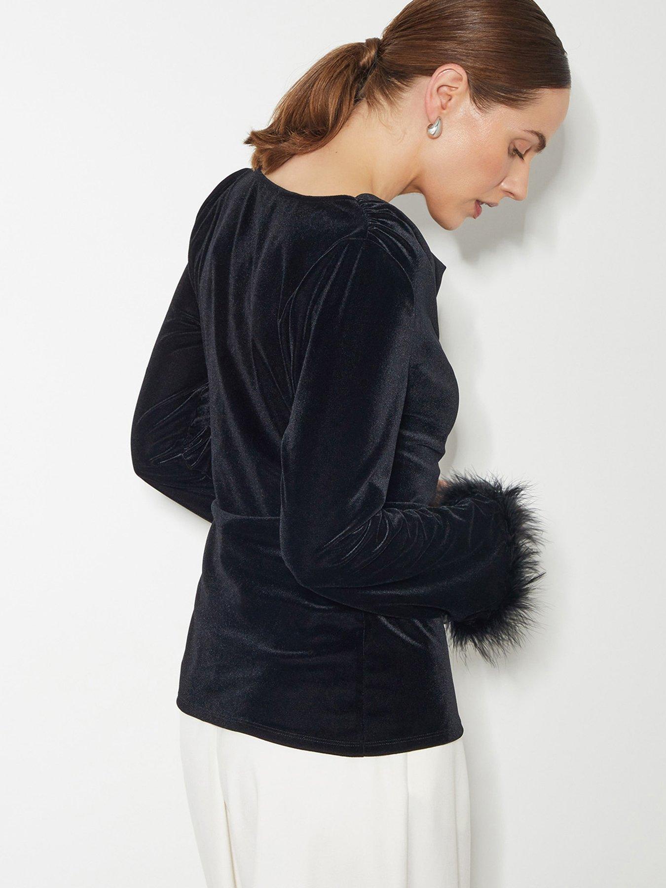 Image 2 of 5 of Monsoon Fay Feather Velvet Top - Black