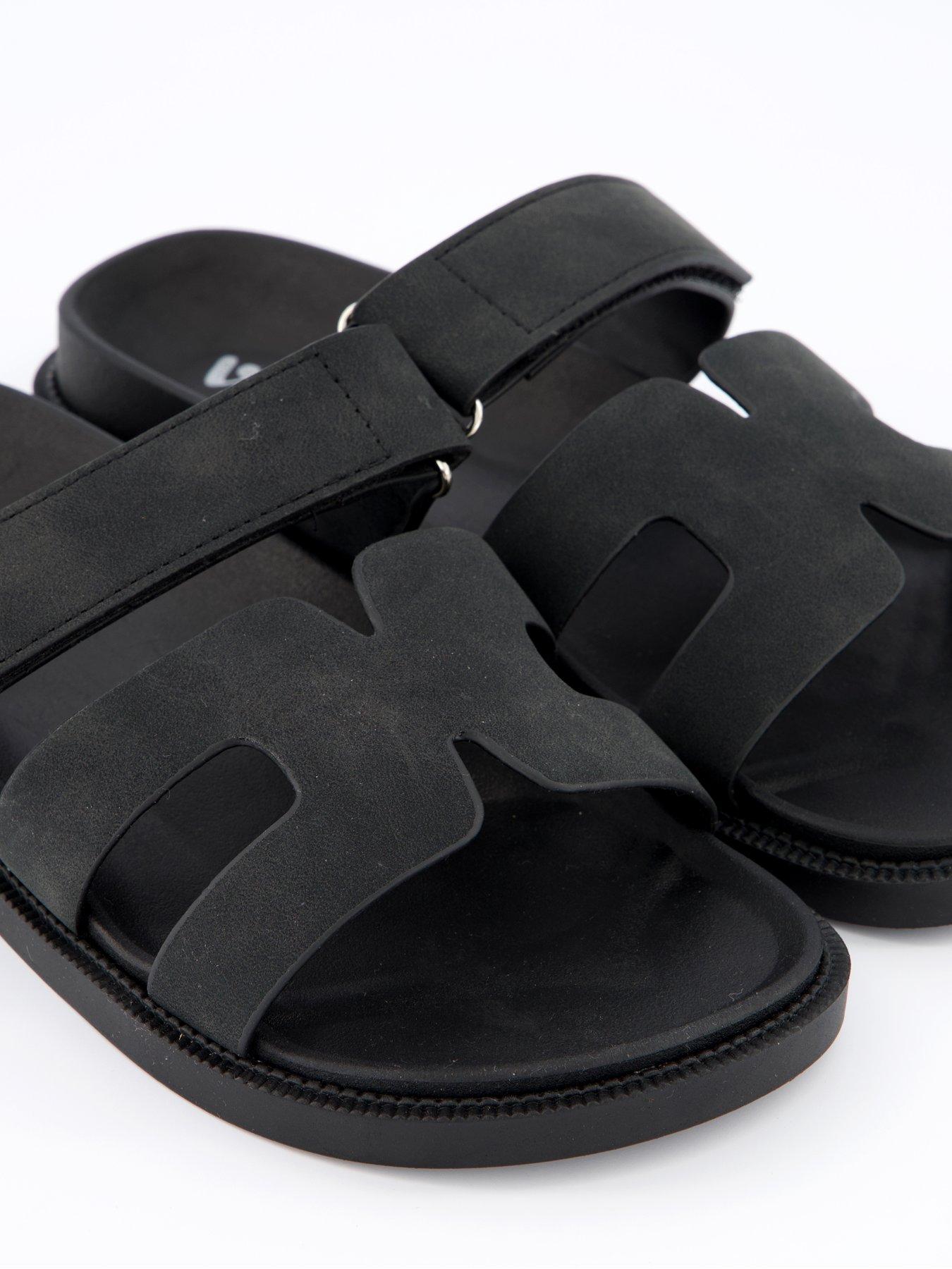 V by Very Wide Fit Adjustable Strap Footbed Slider Sandal Black