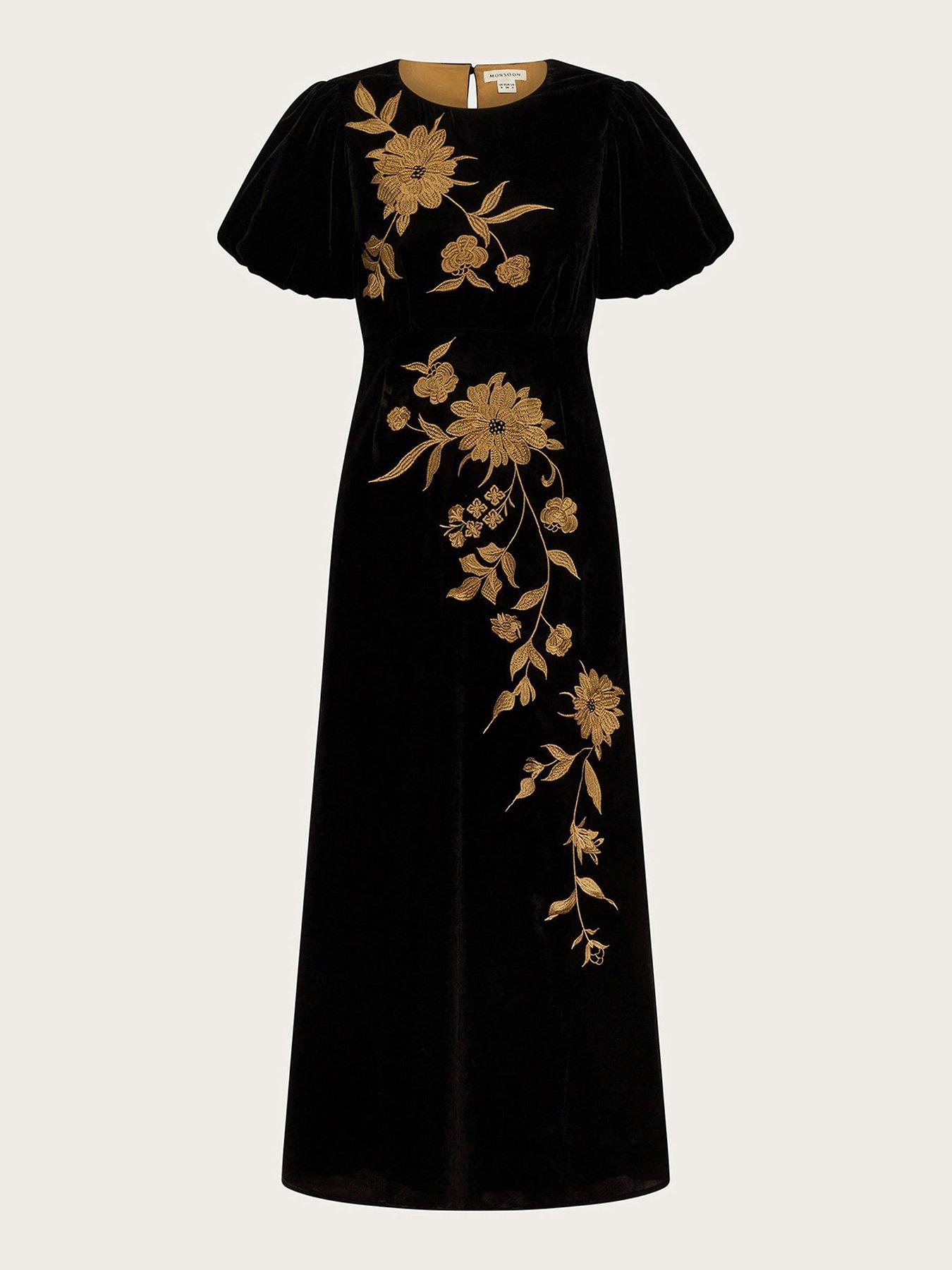 Monsoon Kendra Velvet Dress - Black | Very