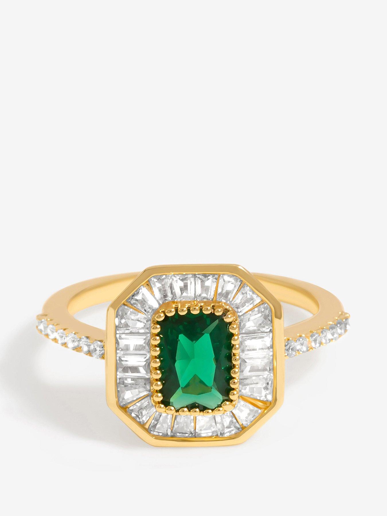 Product photograph of Jon Richard Gold Plated Cubic Zirconia Emerald Baguette Cocktail Ring from very.co.uk