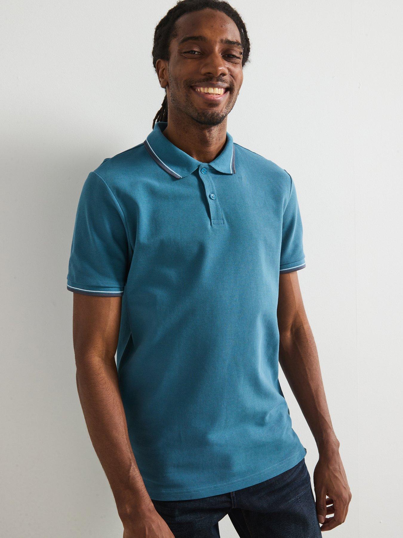 undefined Tipped Pique Polo Top - Blue