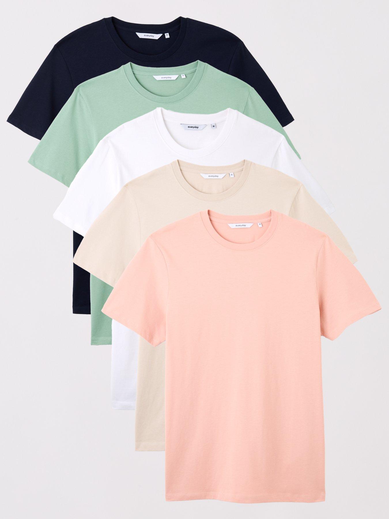 undefined 5 Pack T-Shirt - White, Navy, Pink, Green, Light Grey
