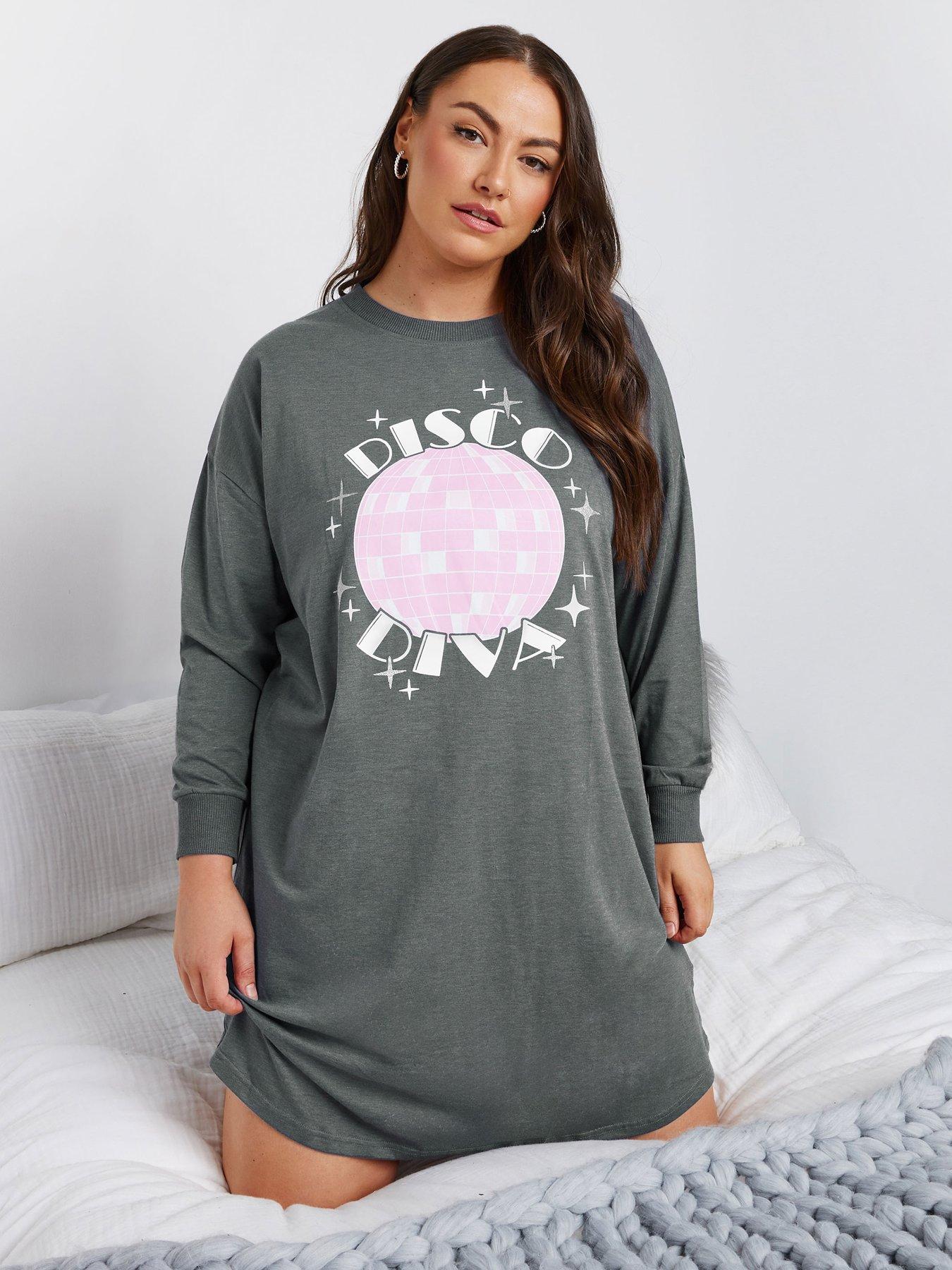 undefined Curve Disco Diva Long Sleeve Nightdress - Grey
