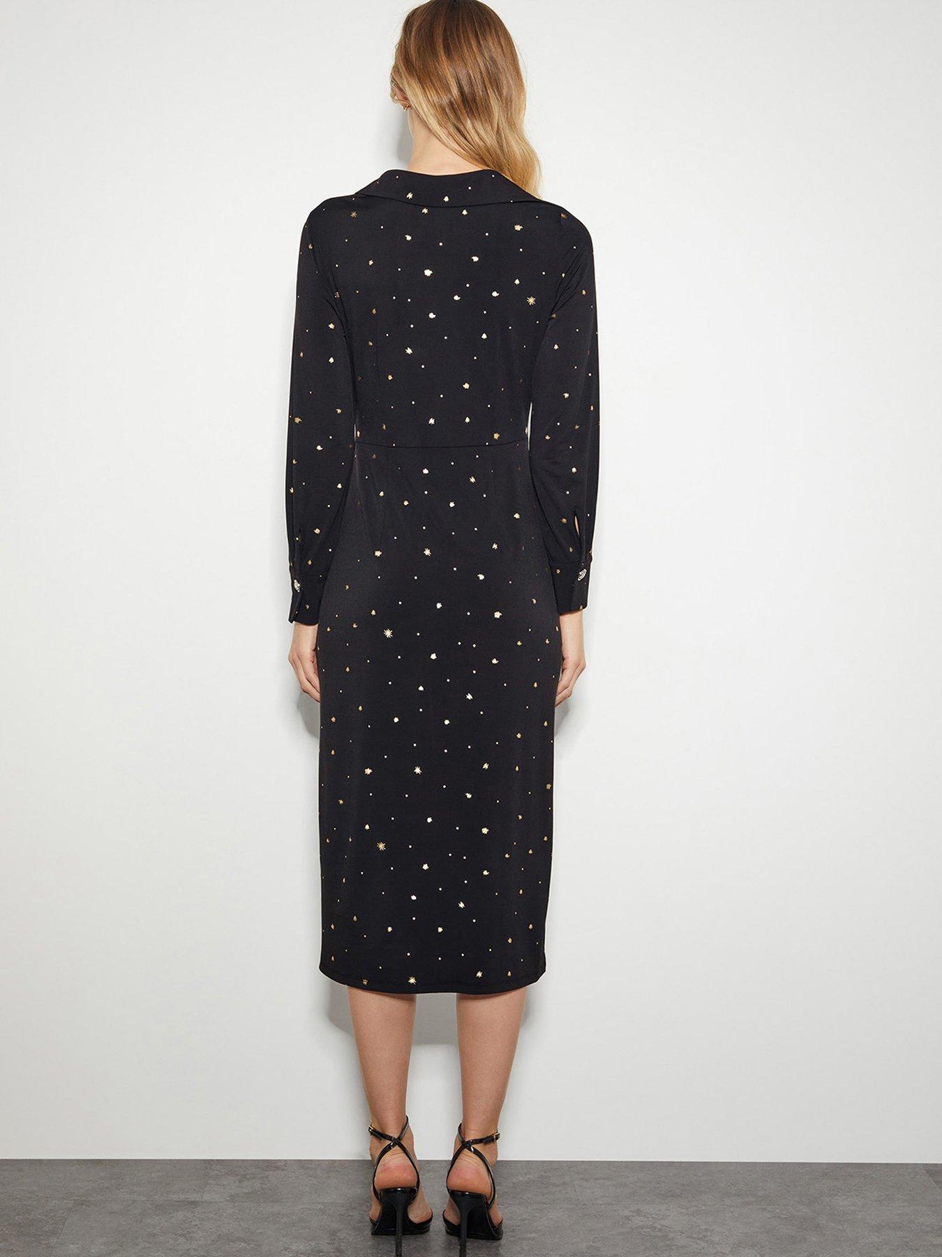 Image 2 of 6 of Monsoon Deliliah Foil Jersey Dress - Black
