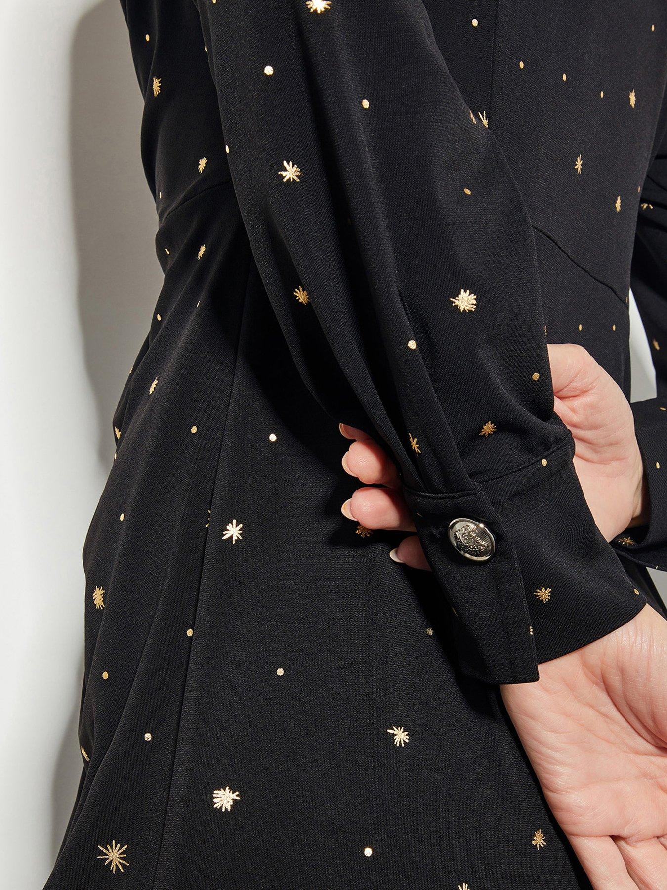 Image 4 of 6 of Monsoon Deliliah Foil Jersey Dress - Black