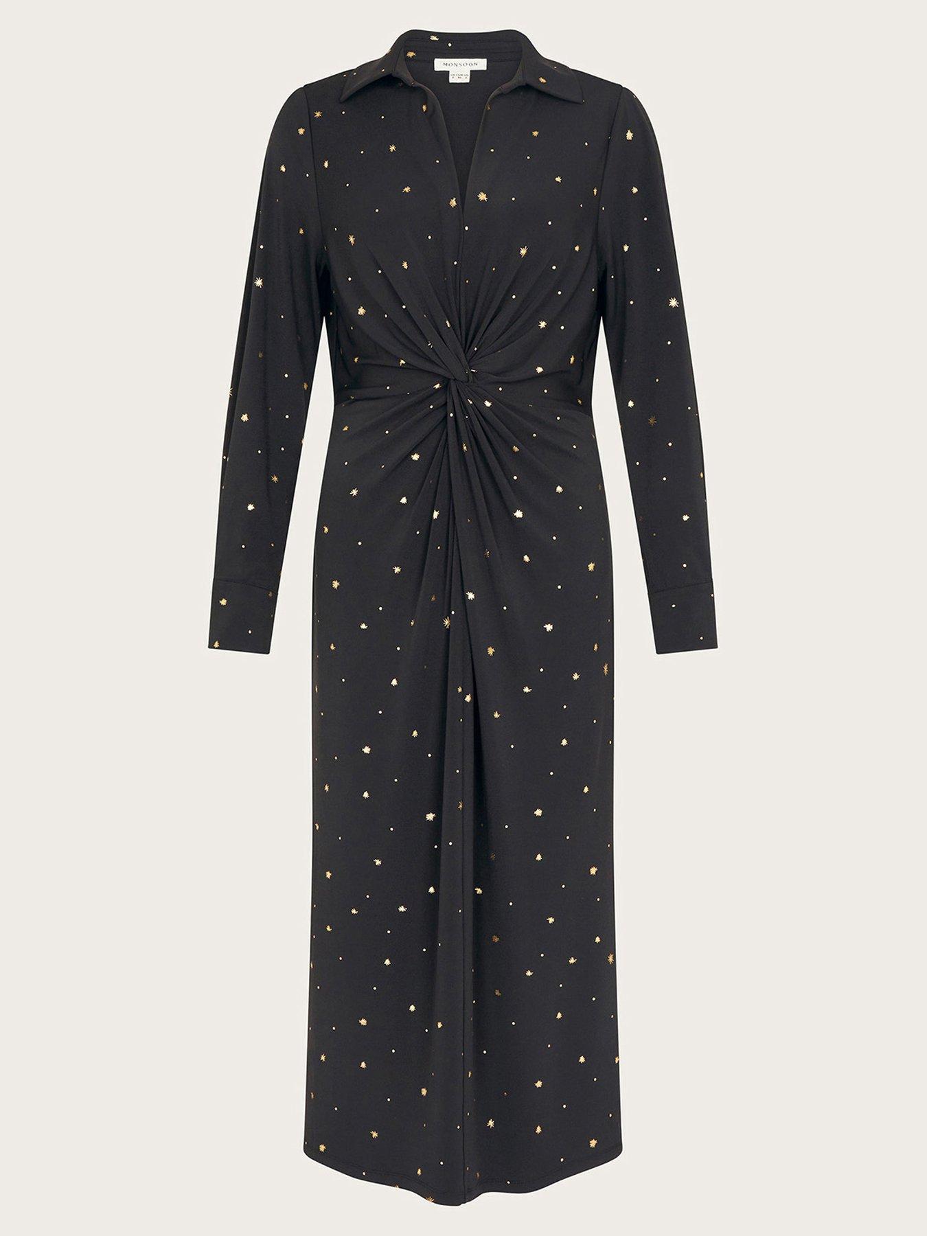 Image 6 of 6 of Monsoon Deliliah Foil Jersey Dress - Black