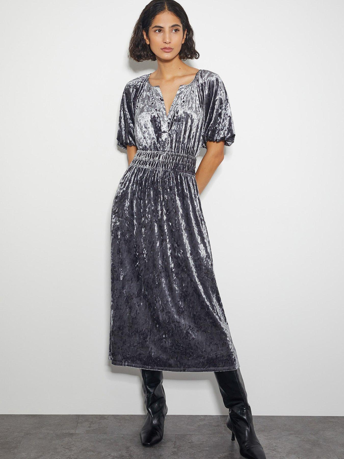 monsoon grey dress Rosalie Embellished Midi Dress Grey