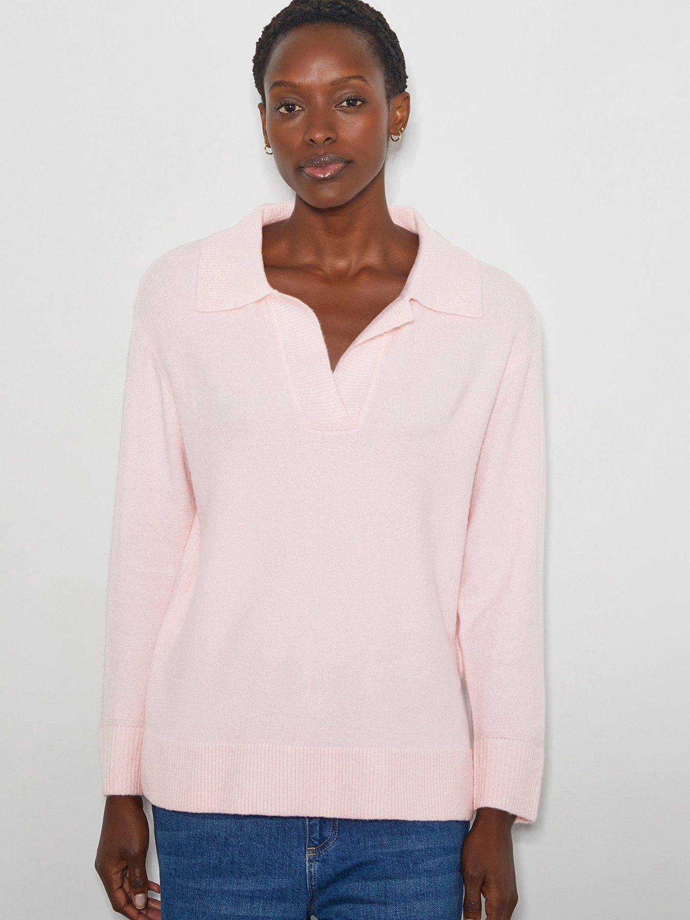 Pink sweater with embellished collar best sale