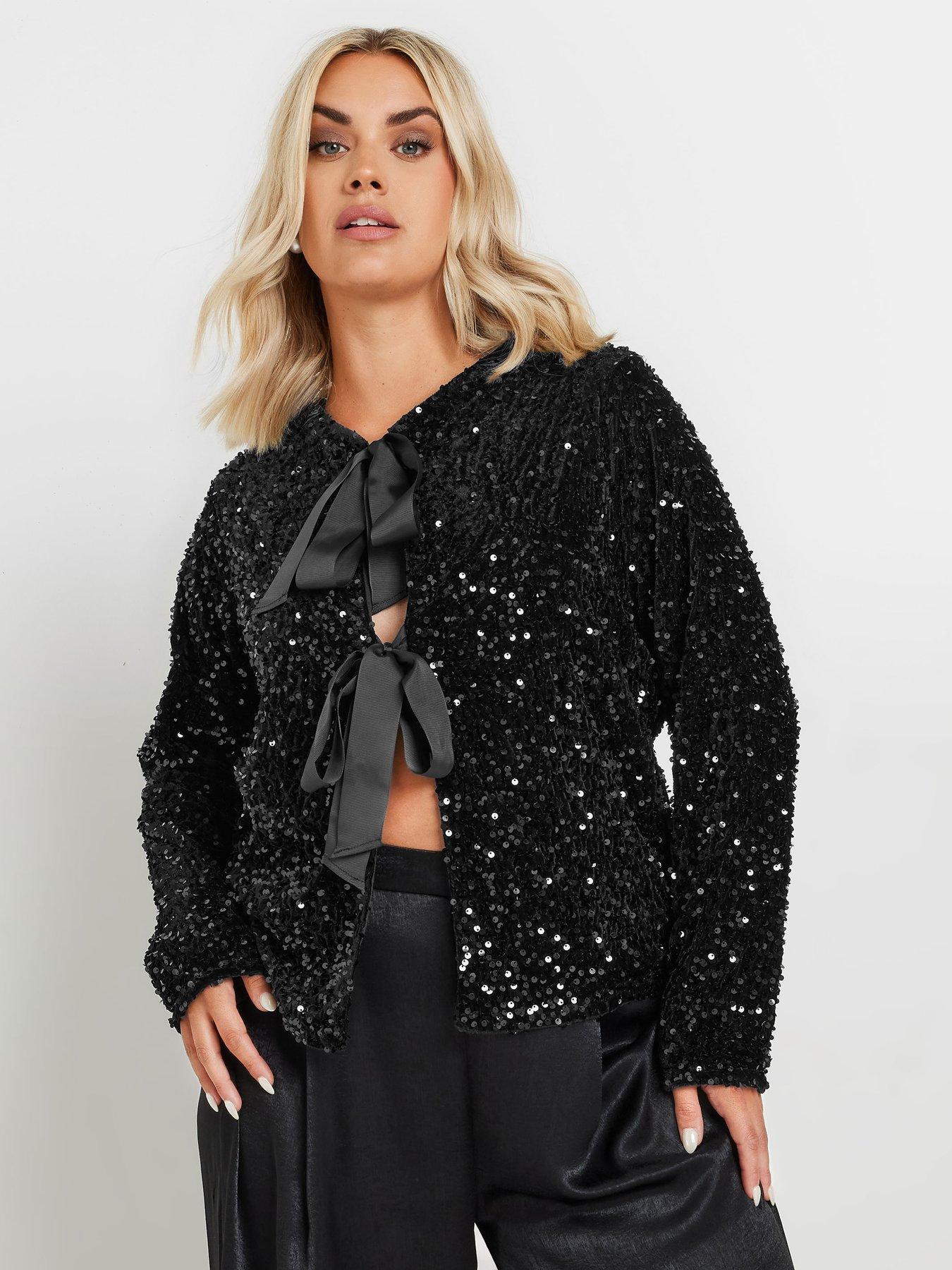 Yours Curve Bow Sequin Jacket Black Very