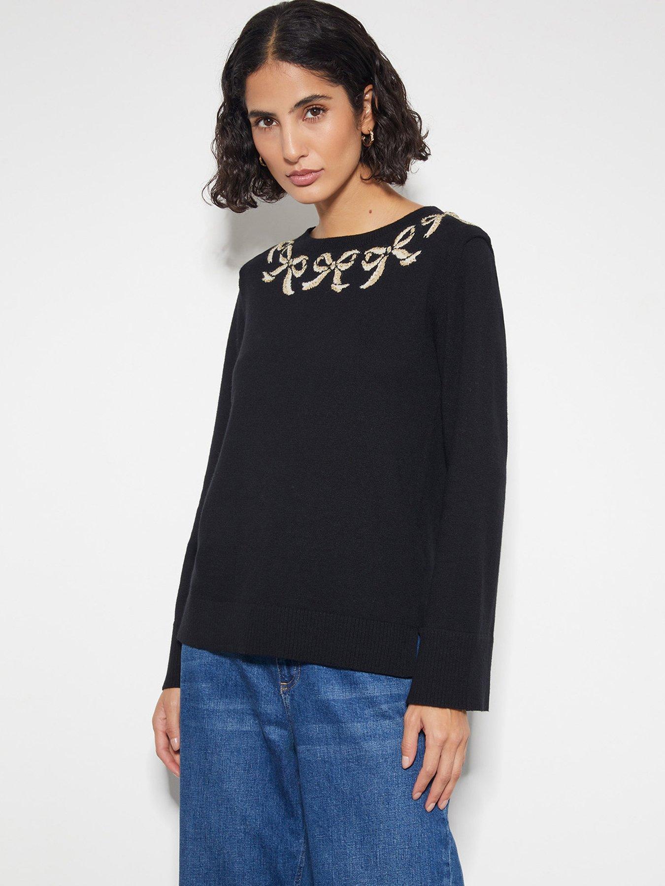 Monsoon Bree Bow Neck Jumper Black Very
