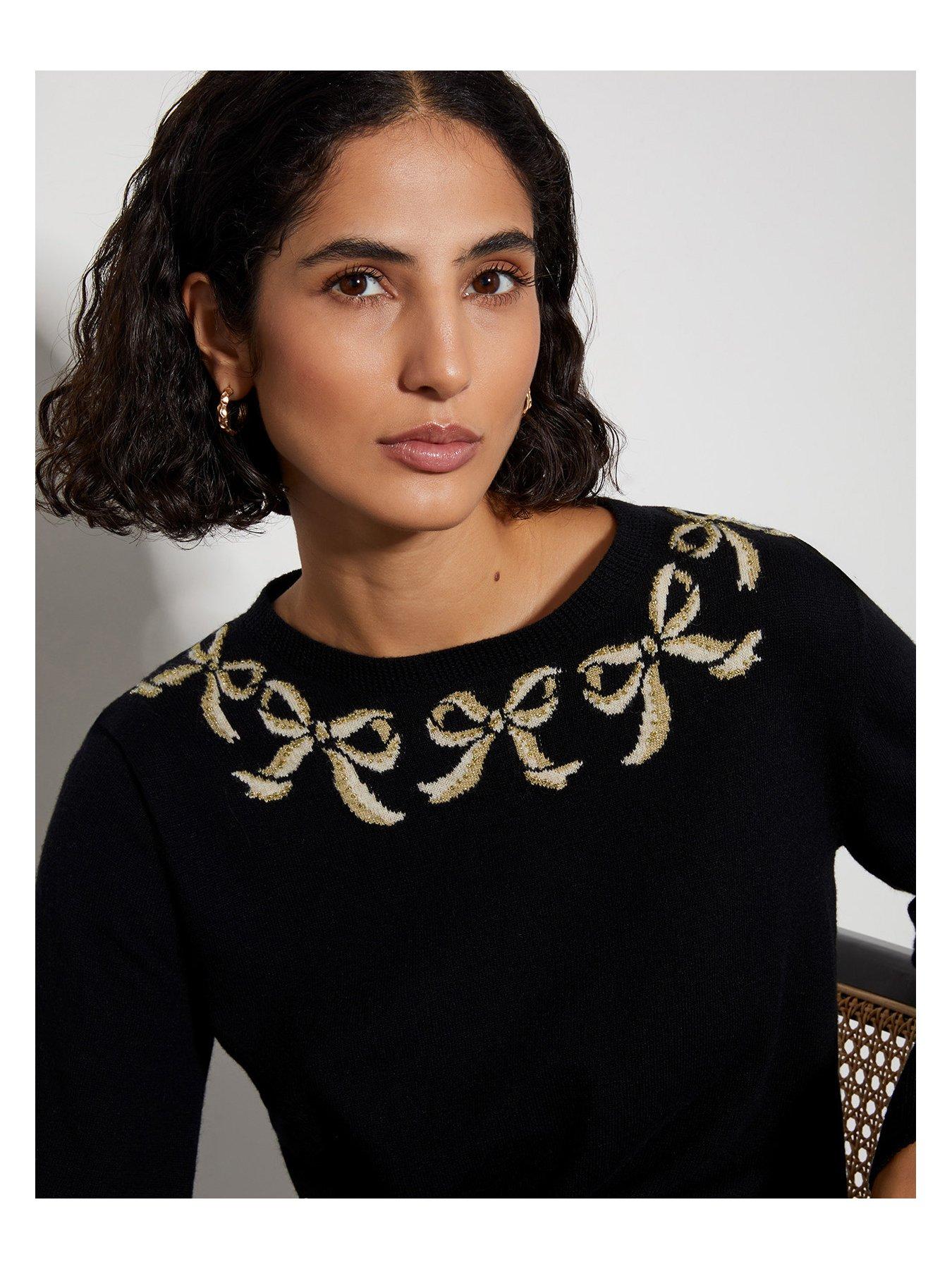 Monsoon Bree Bow Neck Jumper Black Very