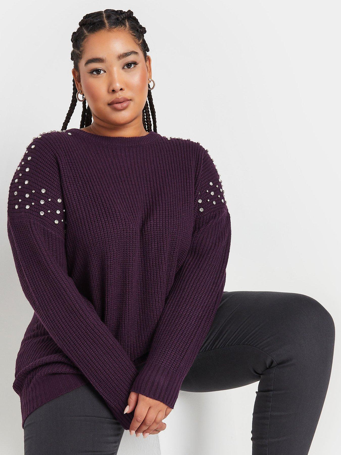 Yours Curve Diamante Embellished Shoulder Jumper - Purple