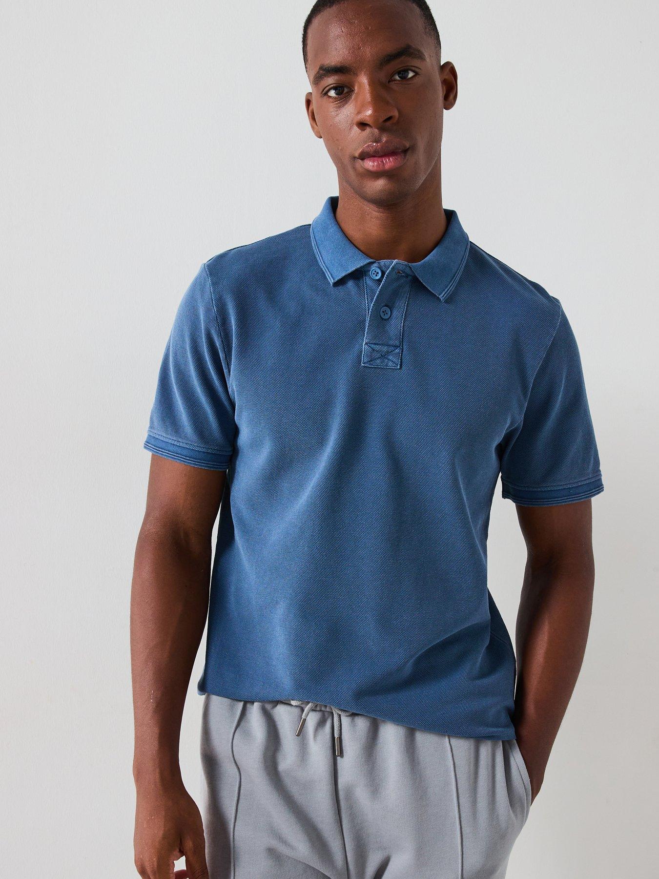 undefined Garment Washed Pique Polo Shirt - Blue