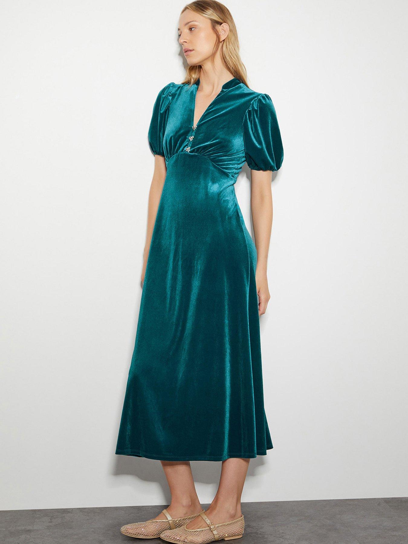 Veronique Bow Dress Peacock