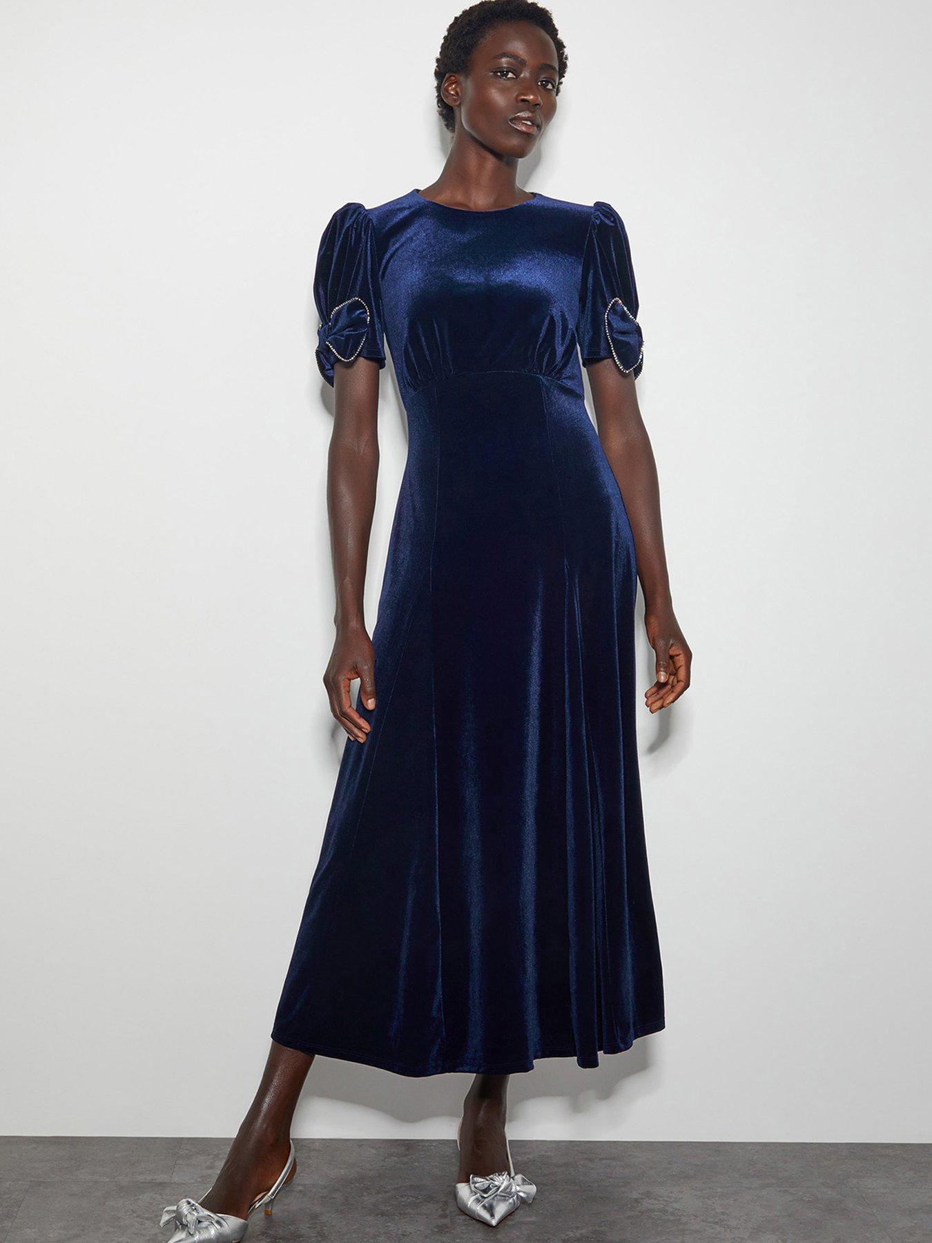 Monsoon Belle Bow Dress Blue Very
