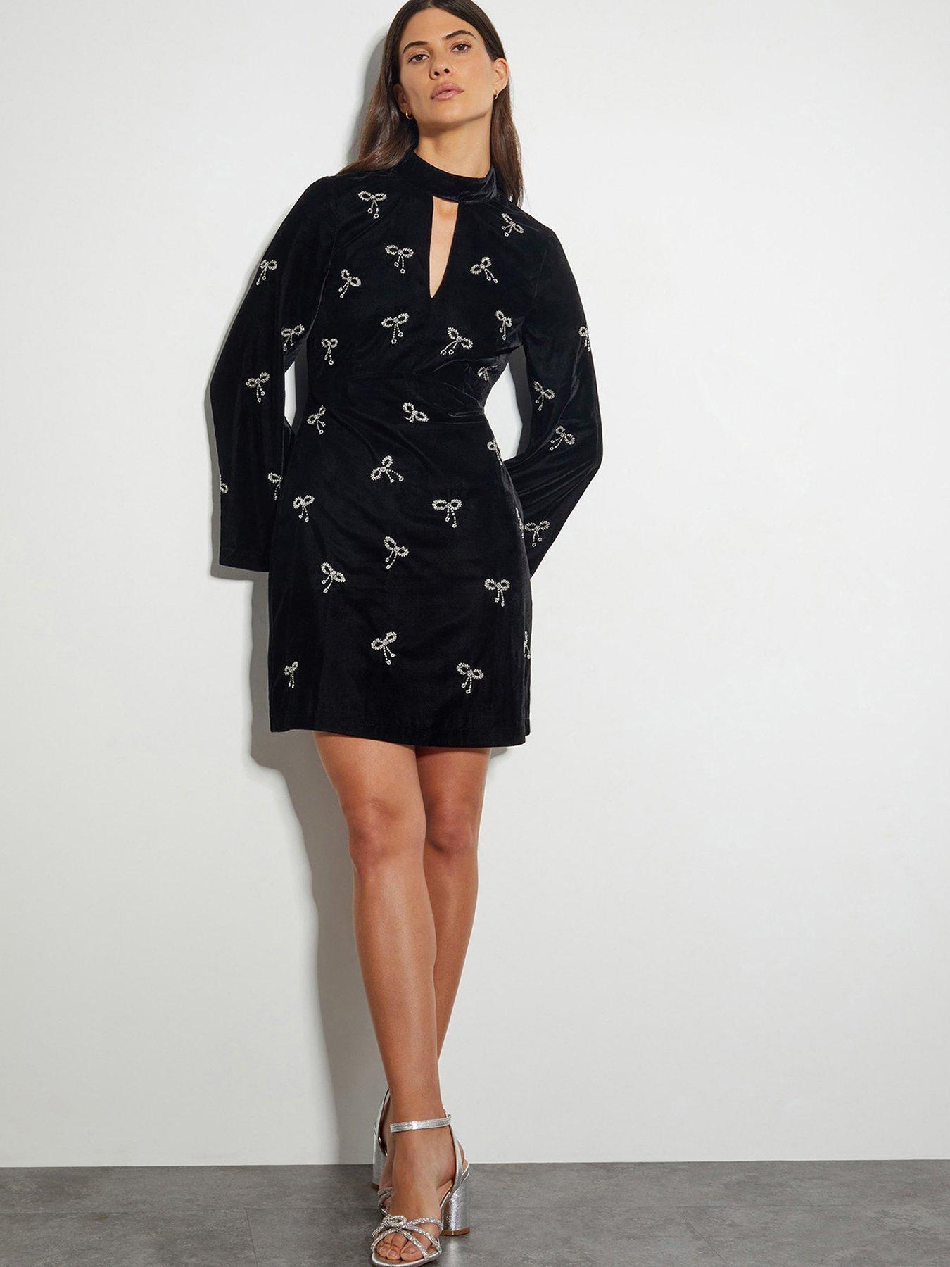 moira floral embroidered dress in navy Meredith Tea Length Dress main image 1