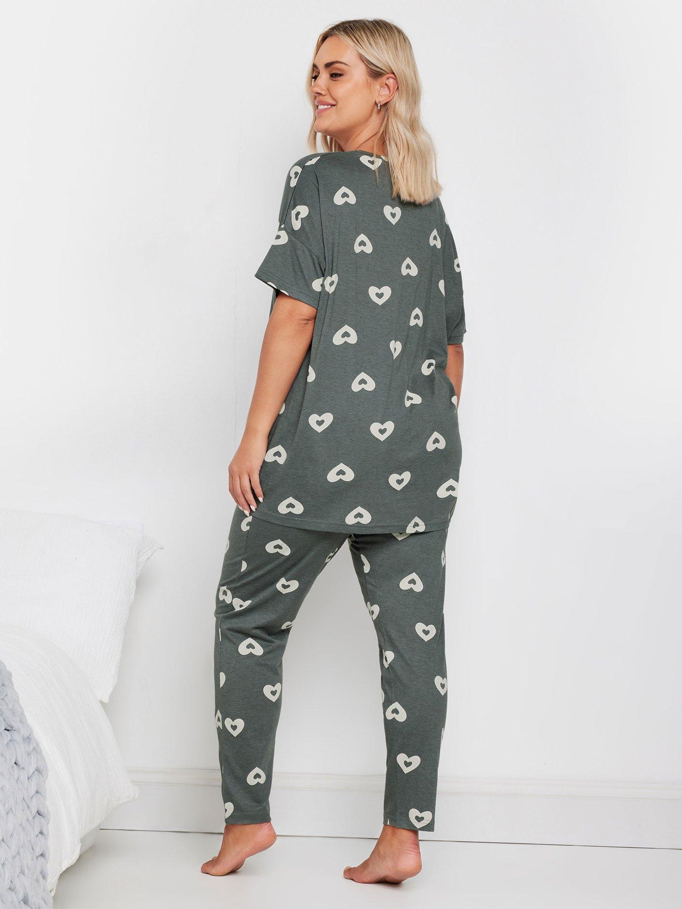Image 2 of 4 of Yours Curve Double Heart Short Sleeve Tapered Pj Set - Grey
