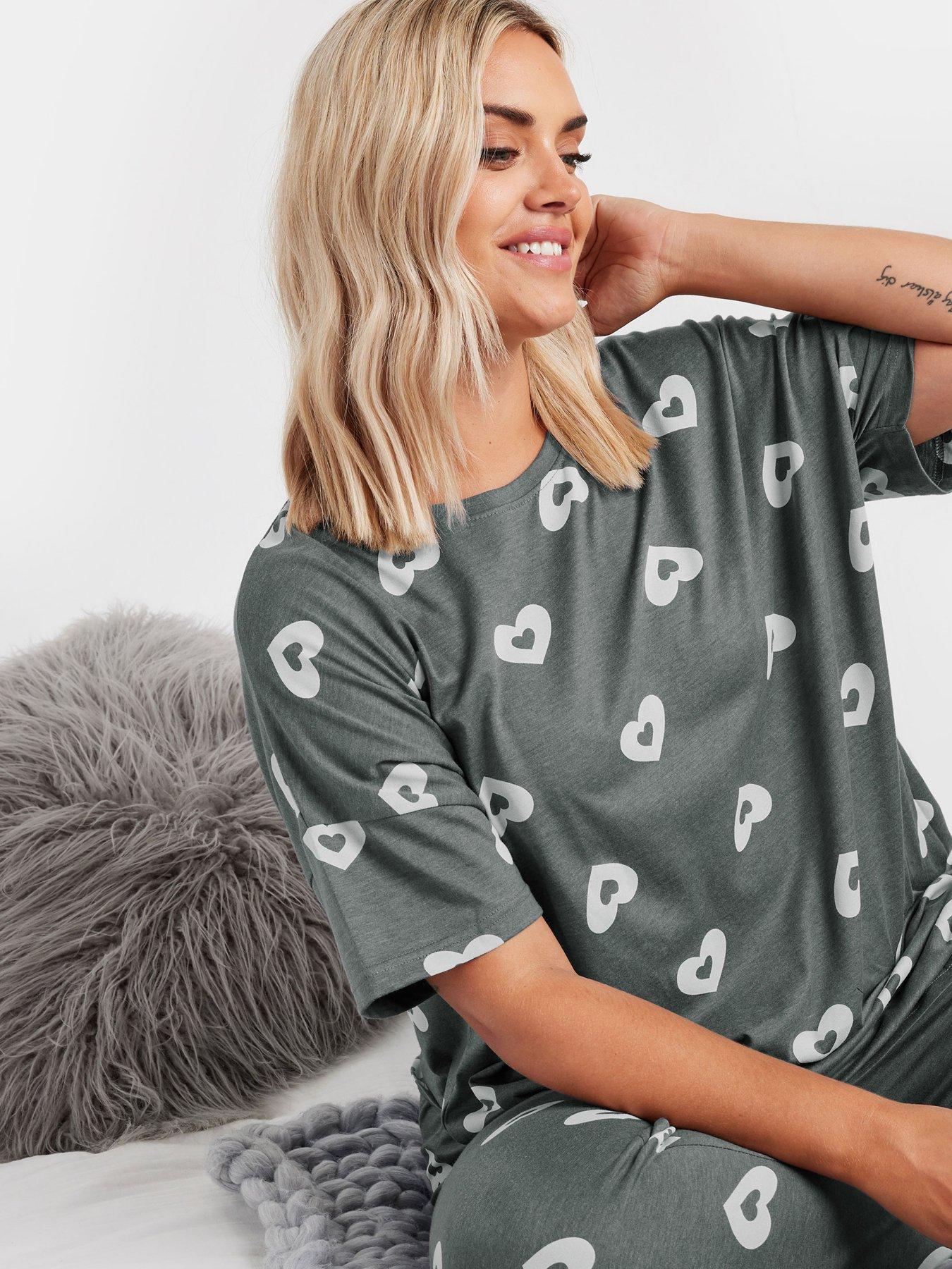 Image 4 of 4 of Yours Curve Double Heart Short Sleeve Tapered Pj Set - Grey