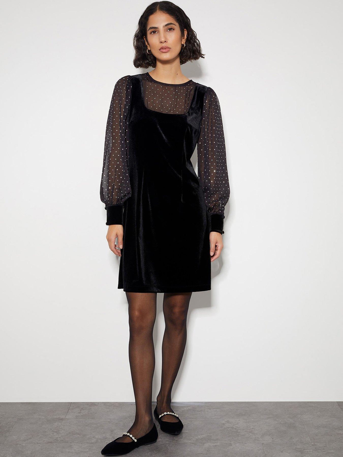 Monsoon Mel Mix Fabric Dress - Black | Very