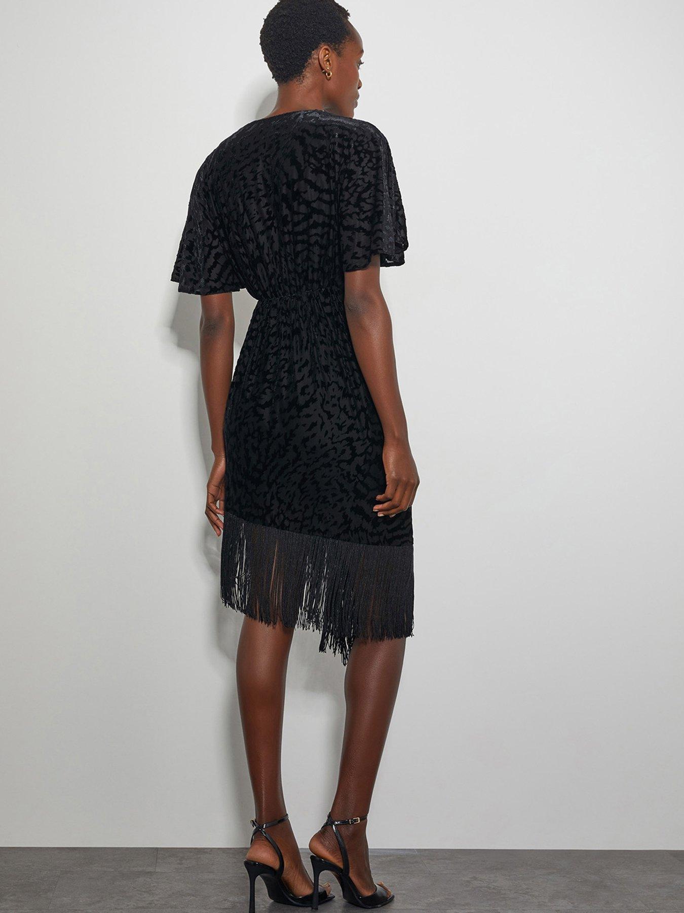 Image 2 of 4 of Monsoon Dana Devore Wrap Dress - Black